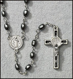 St. Benedict Oval Hematite Rosary
